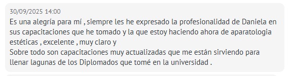 Testimonio de alumna sobre la profesionalidad de Daniela