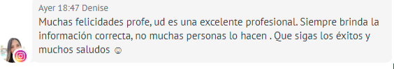 Testimonio de Denise felicitando a la profesora